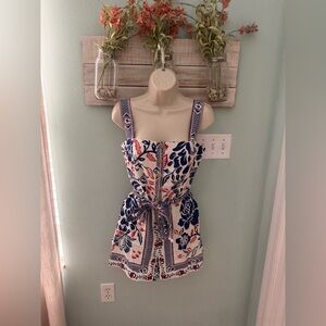 Rachel Zoe White and Blue Patterned Romper Outfit